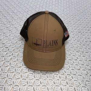 Plains Trucker Hat Cap Snap Back Tan Mesh Adjustable Embroidered Logo Western‎